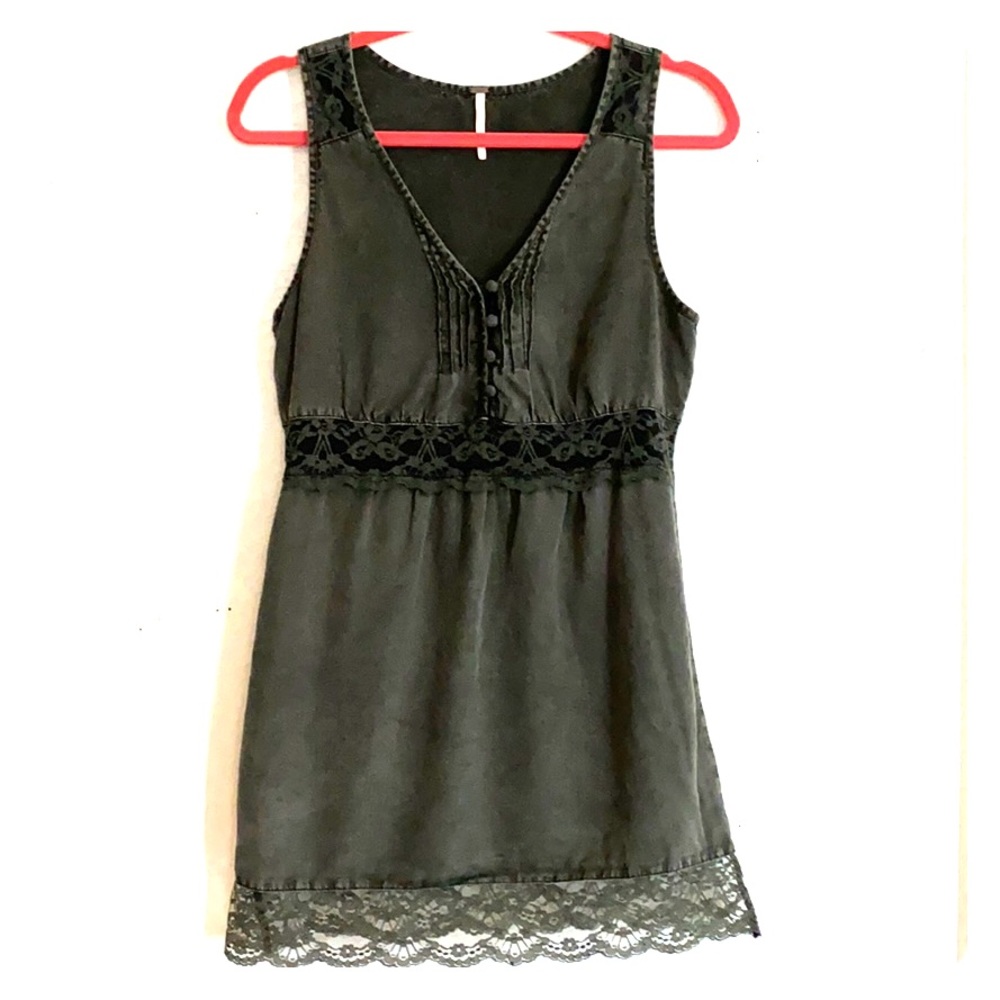 FREE PEOPLE Chambray & Lace Dress charcoal XS